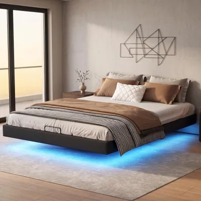 Produktbild von INONEFT Boxspringbett 160x200 cm ohne Kopfteil mit Bettkasten, Hydraulischer Schwebebettrahmen mit LED-Beleuchtung, Jugendbett mit Lattenrost, Schwarz