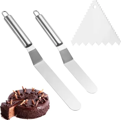 Produktbild von 2 Stück Edelstahl-Spatel für Tortendekoration mit Schaber - Backspatel für Glasur und Gebäck
