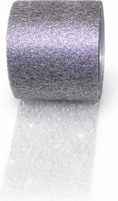 Produktbild von 25 m Spidertüll Dekoband 70 mm – Glitzer Schleifenband & Netzband für Geschenk, Floristik & Dekoration silber