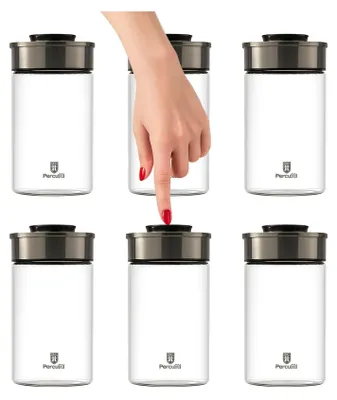 Produktbild von BURI Vorratsglas Vakuumglas 450-1950ml | Vorratsdosen Glas mit Edelstahl Deckel & Vakuum Klick-Mechanismus | Luftdicht mottensicher stapelbar spülmaschinenfest auslaufsicher, Variante:6x 1300 ml