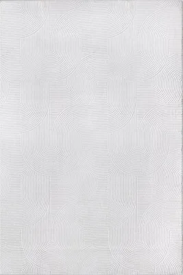 A white rug with a textured geometric pattern.