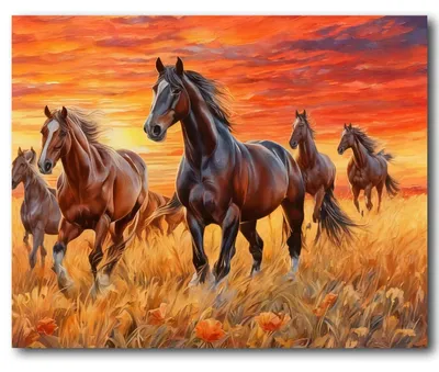 Image de Kit de peinture par numéros pour adultes et adolescents, format 40x50 cm, motif : chevaux