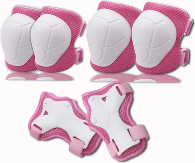 Produktbild von Kinder Protektoren Set Schoner - Knieschoner Kinder – Schützer Set [6er] für Kinder und Erwachsene - Ideale großflächige Schutzpolster(Weiß Rosa)