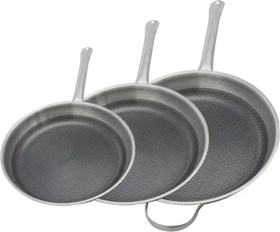 Obrázok produktu pre Sada 3 panvíc Elo Relief Solutions, indukčné, nerezová oceľ 18/10 ELODUR Select s nepriľnavým povrchom, Ø 24, 28, 32 cm