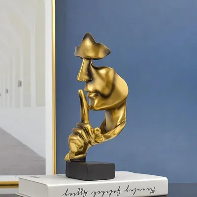 Produktbild von Statue Skulptur Stille Ist Gold Figur Wohnzimmer Deko Modern Abstrakt Kunstfigur Gesicht Dekoration Büro Regal Kunsthandwerk Geschenkidee