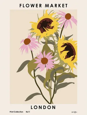 Image de Pyramid International - imprimé "London Flower Market" PM6373 (30 cm x 40 cm) (Rose/Vert/Jaune)