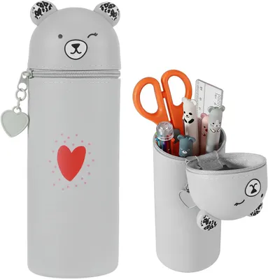 Produktbild von Federtasche 2 in 1, graues Silikon, für Schule