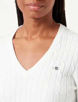 Image de Pull en tricot torsadé col V en coton stretch