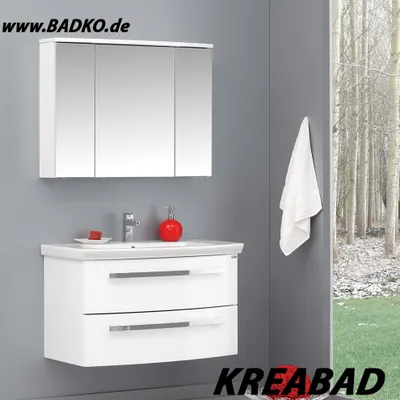 Produktbild von Badmöbel Set 90cm Unterschrank mit Spiegelschrank und Keramik Waschbecken MDF Soft Close Schubladen
