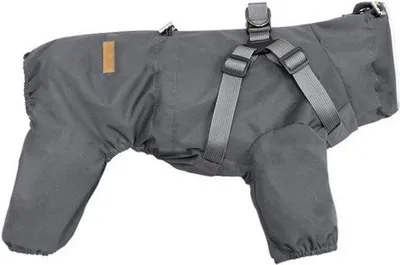 Imagen del producto de Abrigo reflectante para perros pequeños y medianos, ajustable, con cuatro patas, de color gris, que protege contra la lluvia y el viento.
