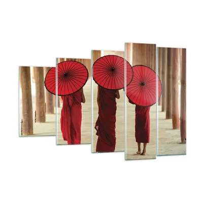 Produktbild von Bilder auf glas - 5 Teile - Bhutan Regenschirm Rot - 150x100cm - Glasbilder - Wandbilder - Bilder - zum Aufhängen bereit - Wanddekoration aus Glas - Glas Bilder - Wandbild auf Glas - GEG150x100-4290