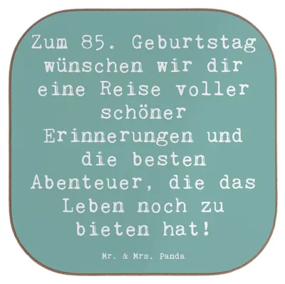 Produktbild von Mr. & Mrs. Panda Quadratischer Untersetzer Spruch 85. Geburtstag - Meeresbrise - Geschenk, Alter, beste Abenteuer, gläseruntersetzer, Meilenstein, unterleger, Tassen