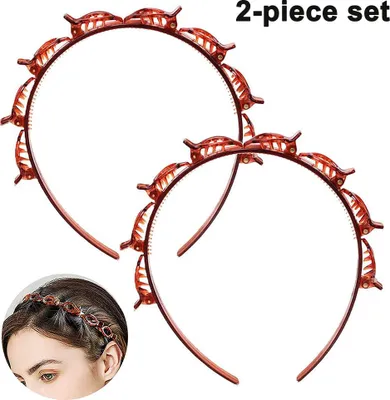 Produktbild von 2er-Pack Haarbänder für Damen, dünne Kunststoff-Haarbänder für Mädchen, modische geflochtene Haarbänder, doppellagige Twist-Zopf-Haarbänder