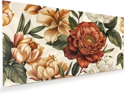 Produktbild von Glasbild 110x55cm in XXL für Wohnzimmer, Schlafzimmer Motiv Blumenmuster Vintage