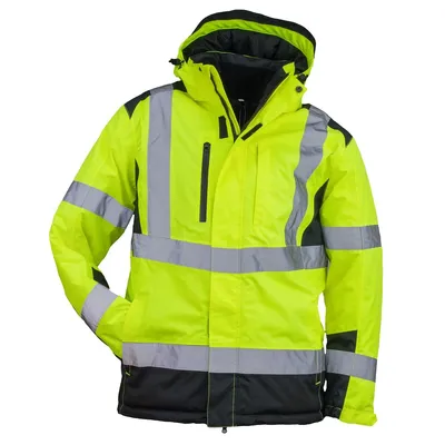 Produktbild von Gefütterte Warnschutz Arbeitsjacke mit Kapuze Herren Winterjacke Größe XL URG-HV-LX491 Gelbe Jacke