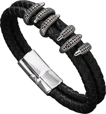 Produktbild von Herrenarmband HA-33334 - Schwarz/Silber Luxus KP33334