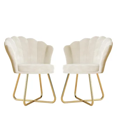 Produktbild von Hawthyhome 2st Blütenblatt-Rückenlehne Lehnstuhl mit Metallbeinen Gold Polstersessel schminktisch aus Samt Beige