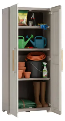 Produktbild von Dmora Outdoor-Schrank Melville 80x45x180h cm Braun-Sand, 3 Ablagen, 2 Türen