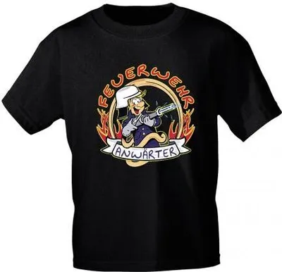 Produktbild von Kinder T-Shirt mit Print - Feuerwehr Anwärter - 06909 versch. Farben zur Wahl - Gr. 86 - 104 Color - schwarz Größe - 98/104