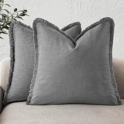 Immagine prodotto di Coperte per cuscini in cotone, grigio, 45x45 cm, set da 2 con frange, stile bohémien