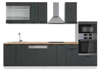 Immagine prodotto di Cucina componibile Vicco Fame-Line Antracite rustico/bianco 300 cm con armadio alto, PL Rovere, Model 42521
