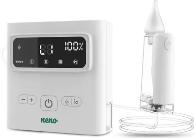 Produktbild von Neno Grasso – Kabelloser Nasensauger für Kinder, 9 Saugstufen, LED-Licht, Musik, 3 Silikonaufsätze, USB-C, Beutel, Zubehörfach