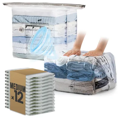 Productafbeelding van Vacuümzakken, set van 12, middelgroot, 48x27x65 cm, transparant, ruimtebesparend