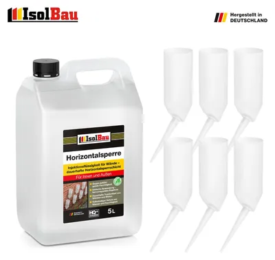 IsolBau Horizontalsperre 5 L + 6 x Injektionstrichter Verkieselung Trockene Wand