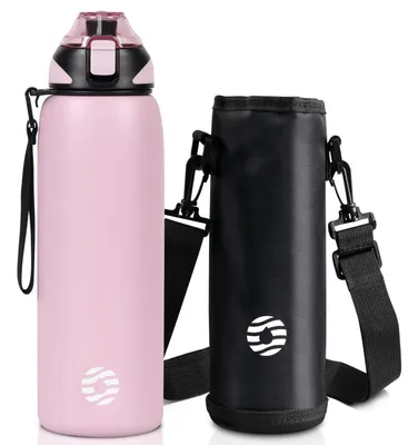 Obrázek produktu pro Nerezová láhev na pití, 1000 ml, bez BPA, nepropouští, termoizolační, sportovní, růžová