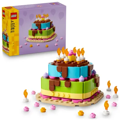 Produktbild von LEGO Geburtstagstorte Spielzeug - Bastelset für Kinder mit 10 Kerzen, Zuckerguss und bunten Blumen als Zimmerdeko - Geschenkidee für Mädchen, Jungen und Familien ab 7 Jahren - 40815