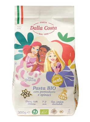 Zdjęcie produktu dla Dalla Costa Disney Princess, Krótki makaron, 300 g, Zielony, Pomarańczowy, Żółty, 7 min, 9 min, 354 kcal
