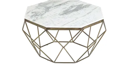 Immagine prodotto di Elegante tavolino DIAMOND 70 cm bianco ottone con piano in marmo