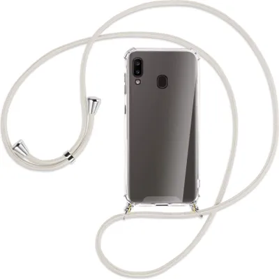 Produktbild von Handykette Backcover-Schutzhülle mit Band (Metall silberfarben) für Samsung Galaxy A20e - broken white