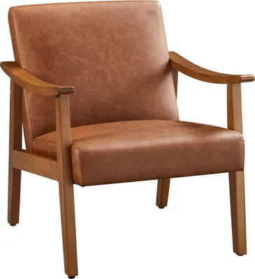 Produktbild von Yaheetech Relaxsessel Retro Loungesessel Polsterstuhl, Armlehnen aus Holz, bis 136 kg belastbar, Hellbrau