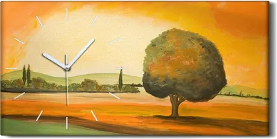 Produktbild von Küche Wohnzimmer Wand Leinwand Uhr Geräuschlos 60x30 Gemälde Landschafts Baum - weiße Hände