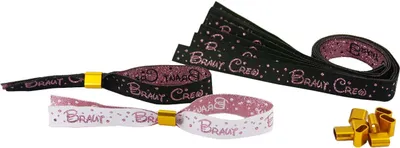 Produktbild von Oblique Unique JGA Armbänder Set 1x Braut - 9x Braut Crew Junggesellinnenabschied schwarz weiß rosé gold