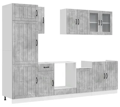 Image de vidaXL Ensemble d'armoires de cuisine Lucca 8 pièces gris béton matériau bois