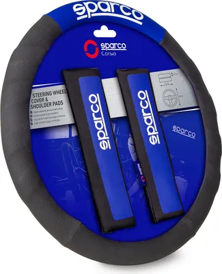Immagine prodotto di SPARCO Coprivolante Set di spallacci Universale Protettore del Volante Nero Blu