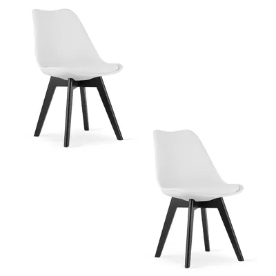 Produktbild von Home Collective 2er Set Esszimmerstuhl Stuhl Wohnzimmerstuhl 2x weiss mit Kunststoffbeinen in schwarz, bequemer & stabiler Schalenstuhl