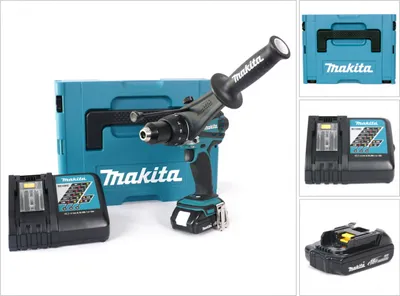 Immagine prodotto di Makita DHP 458 Y1J-D Trapano avvitatore a percussione a batteria 18V in valigetta Makpac + 1x Batteria 1,5 Ah + Caricatore