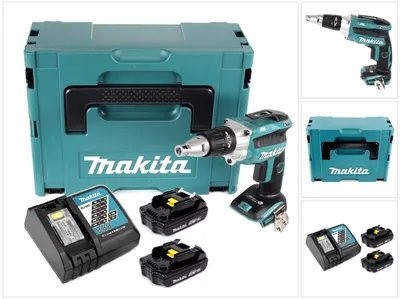 Obrázek produktu pro Makita DFS 250 RYJ akumulátorový šroubovák na sádrokarton 18 V bezkartáčový + 2x baterie 1,5 Ah + nabíječka + Makpac