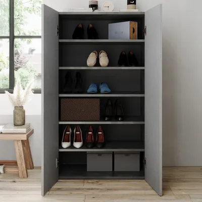 Image de Floro - Armoire polyvalente 2 portes, 63x114h cm Gris Ciment, 5 étagères, Italie
