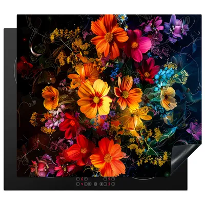 Produktbild von KitchenYeah© Herdabdeckplatte Blumen - Bunt - Abstrakt - Kunst , 59x52cm, Küche Deko, Glaskeramikkochfeld Herdabdeckung, Abdeckplatte fùr Kochfeld