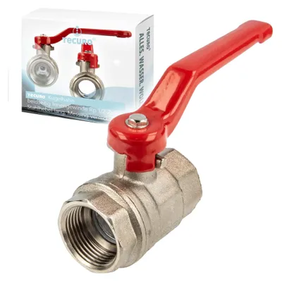 Produktbild von tecuro Kugelhahn, beidseitig Innengewinde Rp 1/2 Zoll (DN 15) Stahlhebel lang, Messing vernickelt