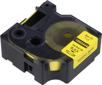 Image de Dymo Rhino Tuyau à rétraction à chaleur 24mmx1,5m noir sur jaune