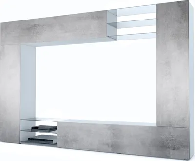 Produktbild von Vladon Wohnwand Mirage,  Germany, Anbauwand mit Rückwand mit 2 Türen, 2 Klappen und 6 offenen Glasablagen, Schwarz matt/Beton Oxid-Optik (262 x 183 x 39 cm)