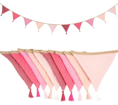 Immagine prodotto di Striscione decorativo, lunghezza 2,6 metri, color rosa, con festoni di cotone