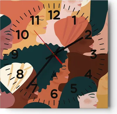 Produktbild von Wanduhr - Quadrat - Glasuhr - Frauen Multikulturalismus Modern - 30x30cm - Schleichendes Uhrwerk - Lautlos - zum Aufhängen bereit - Dekoration Modern - Wanddekoration aus Glas - C4AC30x30-4500