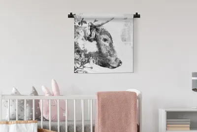Produktbild von MuchoWow® Wandteppich Wandbehang Scottish Hochlandrind - Zeitung - Schwarz - Weiß 60x60 cm Tapisserie Dekoration Wandtuch - Dekorationen - Wand Decke