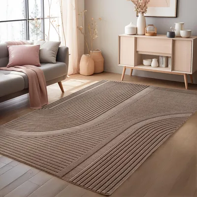 Produktbild von Homebyhome Boho Teppich Skandinavischer Kurzflor mit 3D Effekt, Waschbar Teppich für Wohnzimmer, Grösse: 160x230 cm